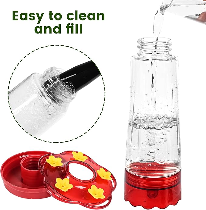 Plastic Hummingbird Feeders for Outdoors Hanging Ant and Bee Proof, 2 Pack 15 Ounces Red Hummingbird Feeder with 5 Feeding Ports and Perches, Built-in Ant Moat, Outside Garden Décor (Plastic, 2)