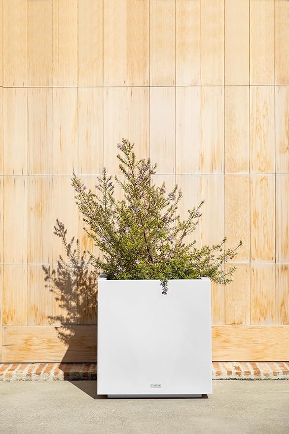 Veradek Block Series Cube Plastic Planter - Large Square Planter for Indoor or Outdoor Patio/Garden | Durable All-Weather Use with Drainage Holes | Modern Décor for Tall Plants, Trees, Flowers