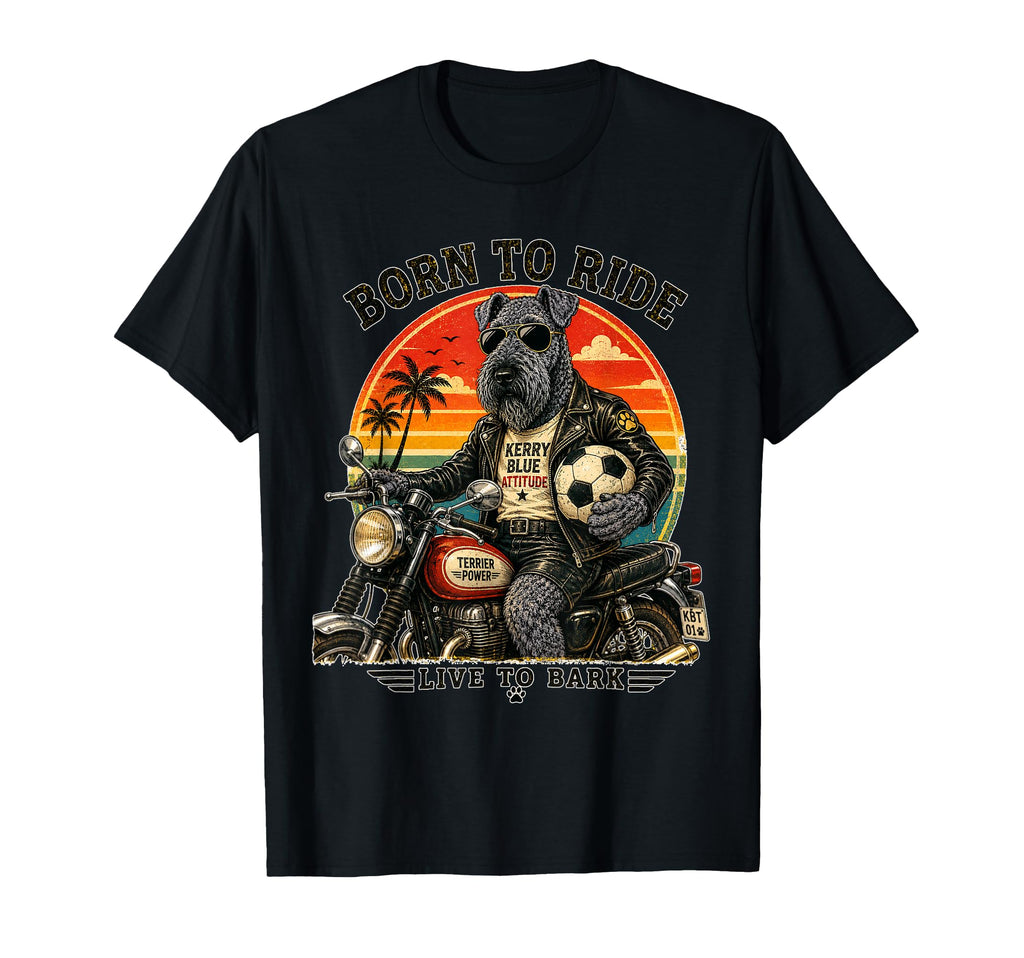 Kerry Blue Terrier Motorbike Love T-Shirt - Novelty Apparel Men Women