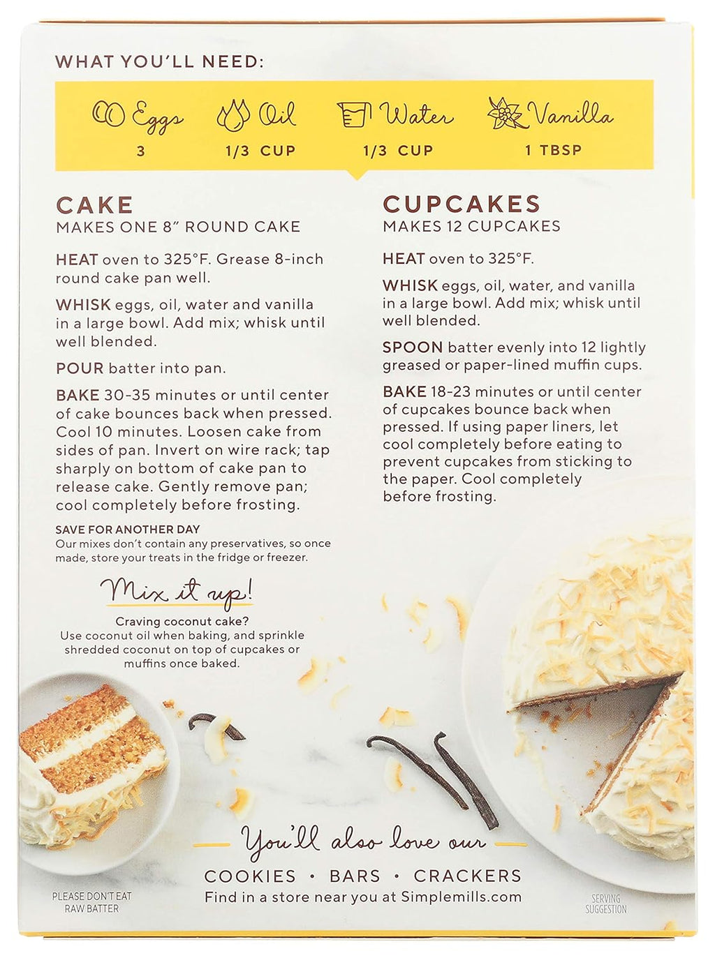 Simple Mills Almond Flour Vanilla Cake Mix, 11.5 oz., Pack of 6