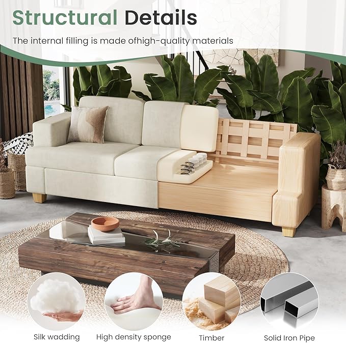Sofa, 63” Comfy Loveseat Sofa Couch with Deep Seats, Couch for Living Room, Modern Sleeper Sofa, Beige Chenille
