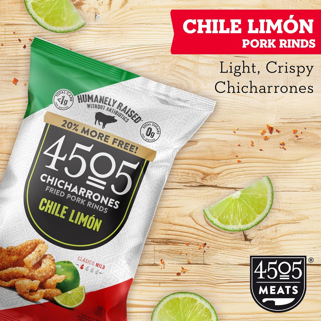 4505 Chicharones, Chile Lime Mild Pork Rinds, 2.7 oz (Pack of 12)