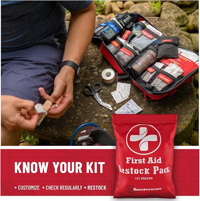 Surviveware Comprehensive Premium Survival First Aid Kit | 98 Pcs Comprehensive Survival Medical Emergency Kit for Travel Camping Gear, Home Essentials Outdoor Emergencies