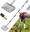 Esmorah 10 Inch Large Metal Chicken Poop Scooper for Sand & Coop Cleaning - Long Sifting Shovel with 24"-68" Adjustable Handle, 5 Lengths Heavy Duty Stainless Steel