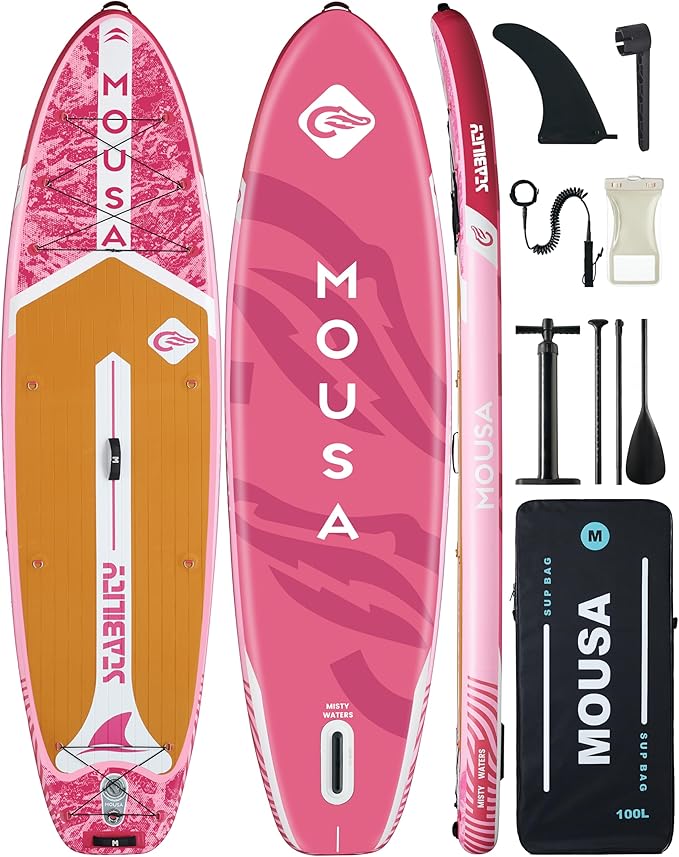 MOUSA 10‘8/11'×35" Extra Wide Inflatable Stand Up Paddle Board, Stable Paddleboard SUP for 2 People/Family, Anti-Slip Full EVA Deck, 3 Handles, 100L Backpack, All-Round Sup Board, Big Fin
