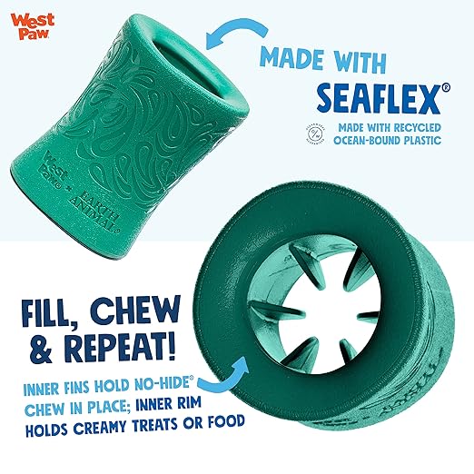 WEST PAW Funnl Dog Chew Toy - Interactive Treat Toys for Dogs - Toy Fillable with Earth Animal No-Hide Chews - Large 4.25" Kelp | Made in USA
