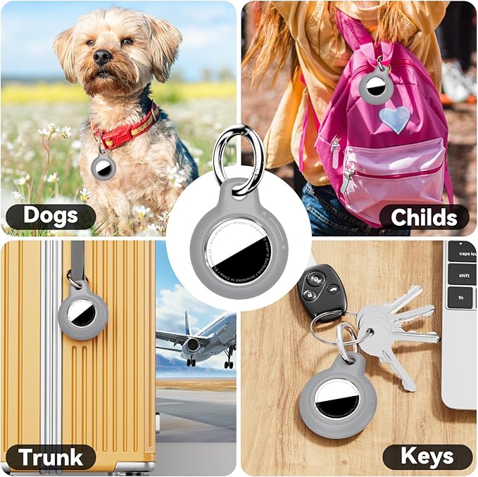 Upgrade Waterproof 2 Pack Airtags Holder with Apple Airtags Keychain, Hard PC Air Tag Case, Anti-Scratch & Shock Air tag Holder, Men's Women's Keyrings & Keychains-Blue+Grey