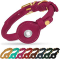 OOPSDOGGY Rolled Leather Dog Collar with Airtag Holder - Reflective Round Airtag Dog Collar - Soft Tracking Pet Collar for Small Dogs Puppy Cats Kitten (Pink, XXS, 7"-9")