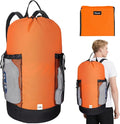 BALEINE 120L Laundry Bag Backpack, 900D Oxford Fabric Large Travel Laundry Bags with Shoulder Straps and 2 Mesh Pockets for College Dorm, Apartment, Laundromat (Orange, 120L)
