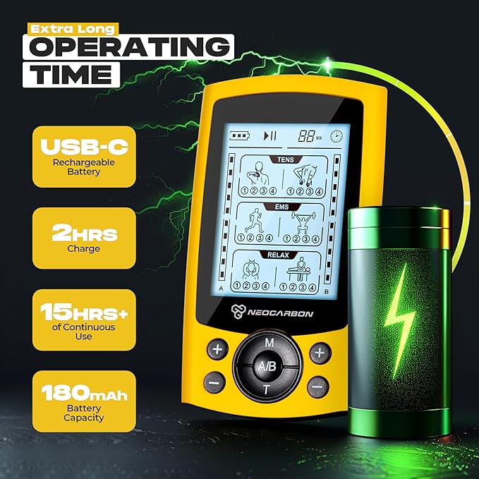 TENS Unit Muscle Stimulator, Electronic PMS Pulse Massager Machine for Shock Physical Therapy, Back Pain Relief, Shoulder Recovery, Yellow