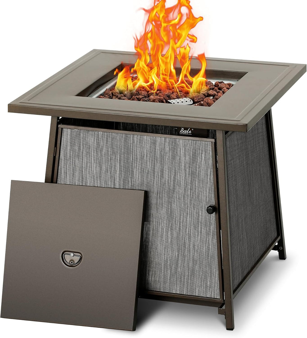 BALI OUTDOORS 50,000 BTU Propane Fire Pit Outdoor, 28 inch Propane Fire Pit Table Square, Gas Firepits for Outside Patio, Garden, Backyard