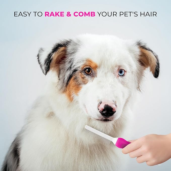 Poodle Pet Detangling Pet Comb with Long & Short Stainless Steel Teeth for Removing Matted Fur, Knots & Tangles – Detangler Tool Accessories for Safe & Gentle DIY Dog & Cat Grooming (Pink)