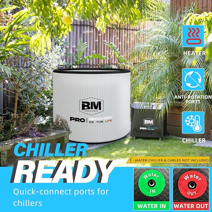 Inflatable Ice Bath Tub for Athletes - Cold Plunge Tub Compatible Water Chiller, Insulated Lid, EVA Groundsheet, Backpack, 115 Gallon, 37.4" L x 37.4" W x 29.53" H