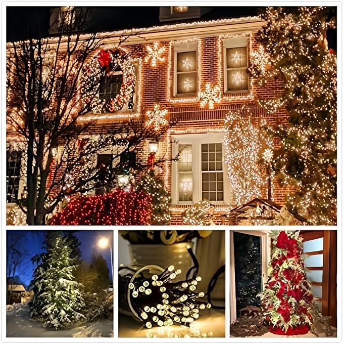 EEW 4-Pack Solar String Lights Outdoor, 400 LED 132FT Solar Christmas Lights with 8 Lighting Modes, Waterproof Green Wire Solar Tree Lights for OutsideXmas Wedding Party Garden Decoration (Warm White)