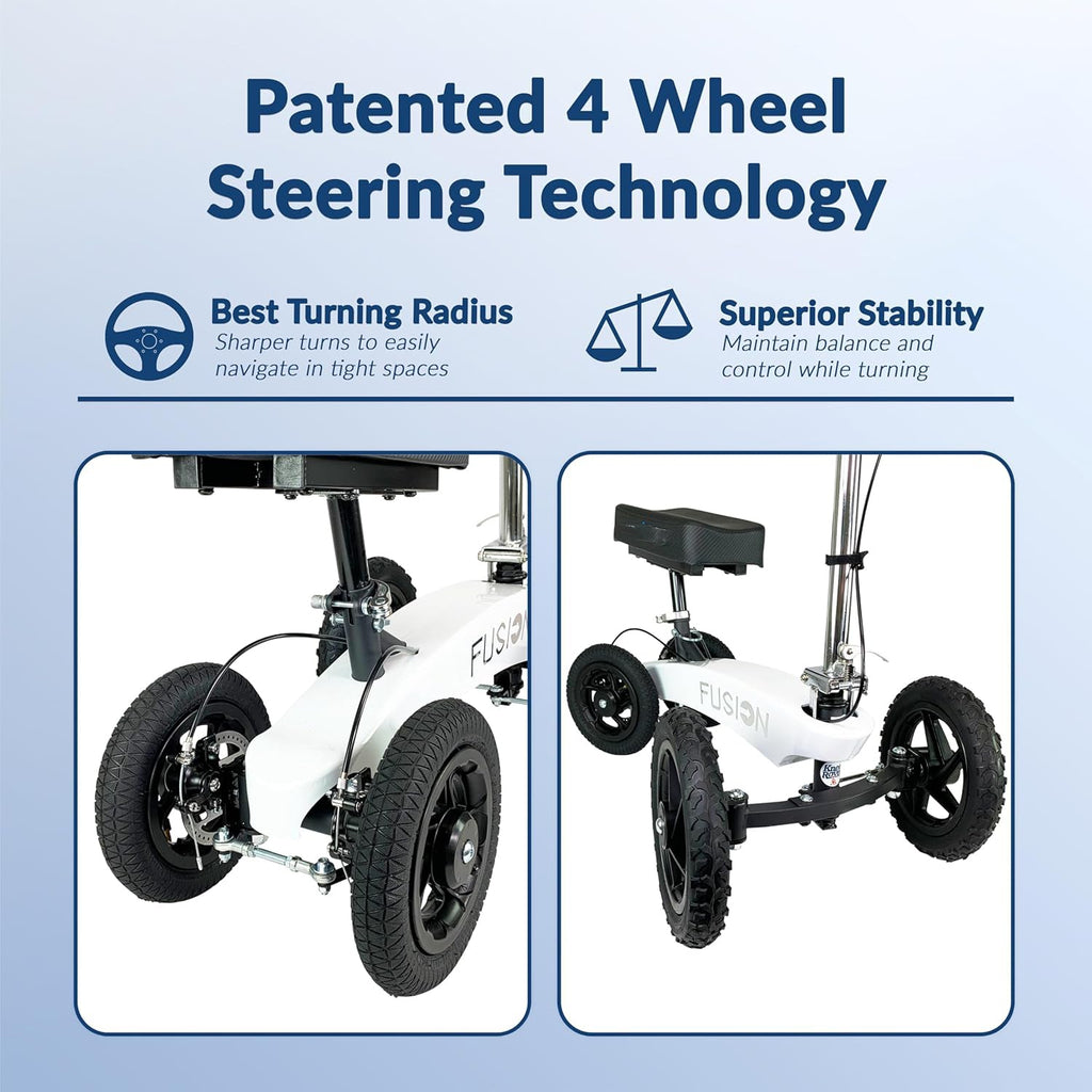 All Terrain Fusion Patented Knee Scooter with 4 Wheel Steering - Knee Walker for Adults for Foot Surgery, Broken Ankle, Foot Injuries - Heavy Duty Knee Rover Scooter for Broken Foot