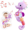 Baby Toys 0-6-12 Months,Musical Stuffed Animals Activity Soft Infant Toys with Multi-Sensory Crinkle, Rattle and Textures,Boys Newborn Baby Girl Toys, Seahorse, Purple