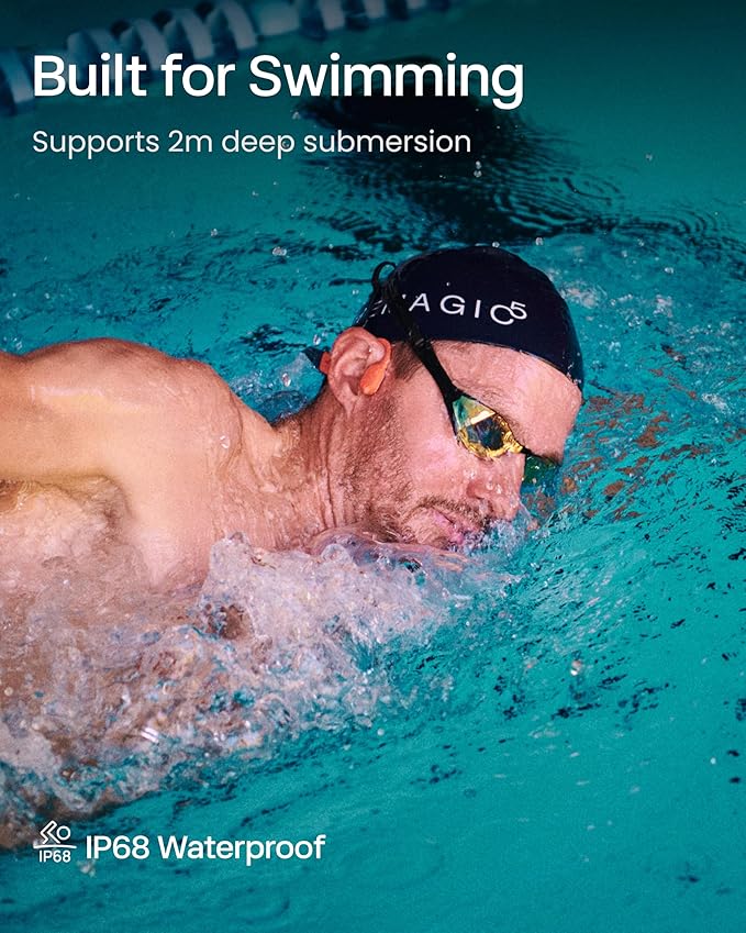 SHOKZ OpenSwim Pro - Open-Ear Bluetooth & MP3 Bone Conduction Sport Headphones, Swimming Headphones, IP68 Waterproof, Red