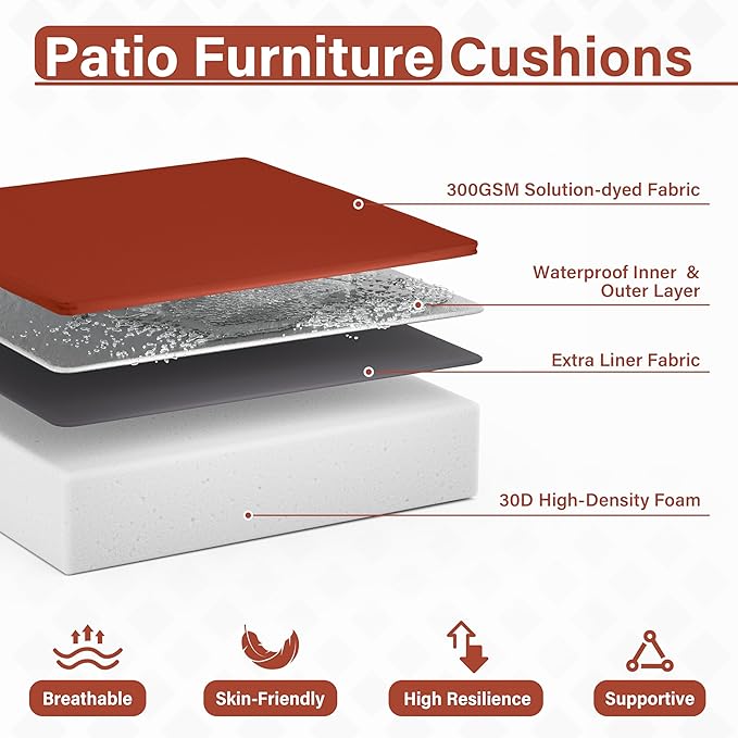 Patio Chair Cushions 24 X 24 X 5 Inch Waterproof Outdoor Seat Cushions for Patio Furniture, Outdoor Sofa Couch Pads with Ties & Handle, Set of 2, Terra Red
