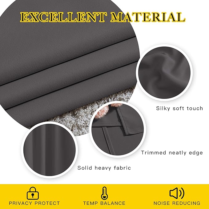 NICETOWN Blackout Doorway Curtains 80 inch Length - Grommet Room Darkening Thermal Insulated Soundproof Window Treatments for Bedroom/Closet (2 Panels, 46 x 80 Inch, Grey)