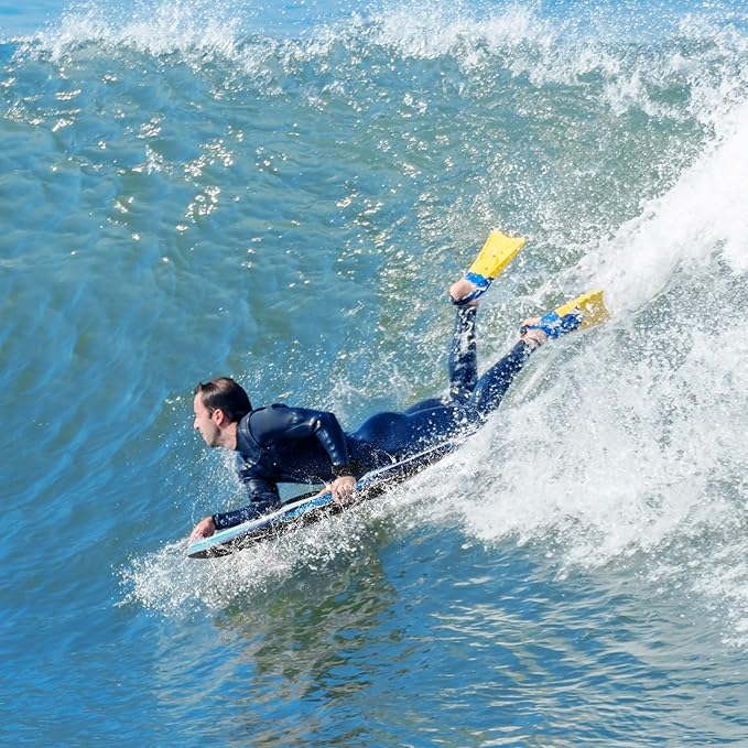 KOTEK 33/37/41 Inch Body Board with Wrist Leash, EPS Core, Dual Channel, HDPE Slick Bottom, Bodyboard for All Skill Levels & Wave Conditions