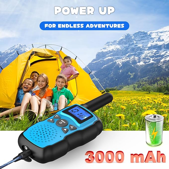 Wishouse Walkie Talkies for Kids Rechargeable Long Range,4 5 6 7 8 Year Old Boy Girl Birthday Gift,Camping Games Cool Toys Ideas for Children with 6000mAh Batteries,Flashlight,Lanyard,2 Pack Green