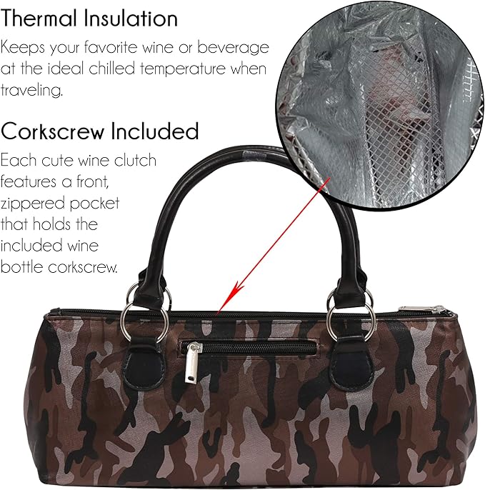 Wine Clutch Bag Thermal Insulated Wine Carrier Tote Holds Red and White Wine 750 Milliliter Bottle Includes Portable Waiter Style Corkscrew