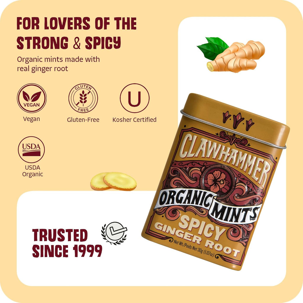 Clawhammer Ginger Root Mints, Case of 12 (1.07 oz Each)