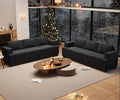 2 Piece Set Comfy Sofa Couch, 2 3-Seater Sofa with Deep Seats, Modern Sleeper Couch for Living Room, Black Corduroy