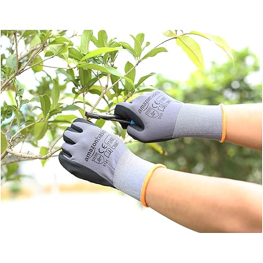 Amazon Basics Micro-Foam Nitrile Coated Work Gloves, Nylon Liner Fiber, Touch Screen, Grey, 11/XXL, 12-Pair