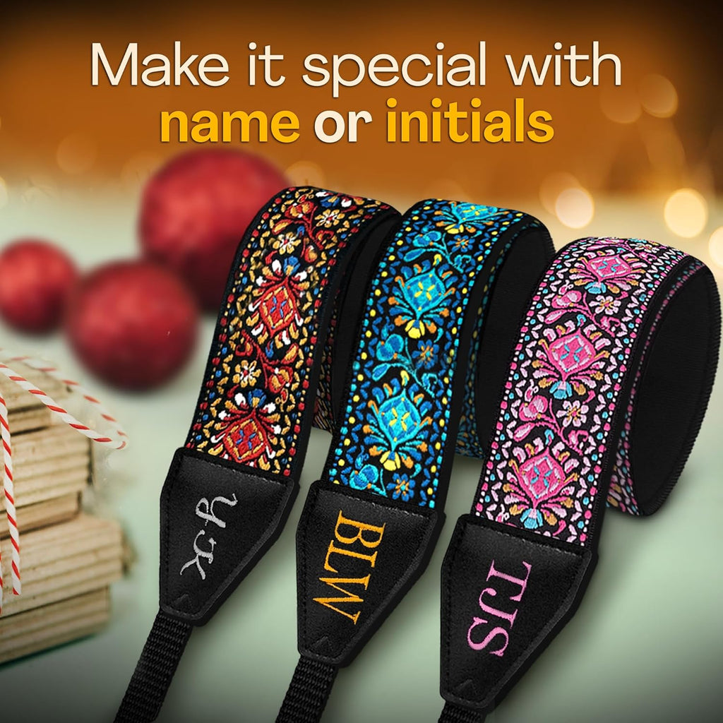Personalized Embroidered Red Woven Camera Strap