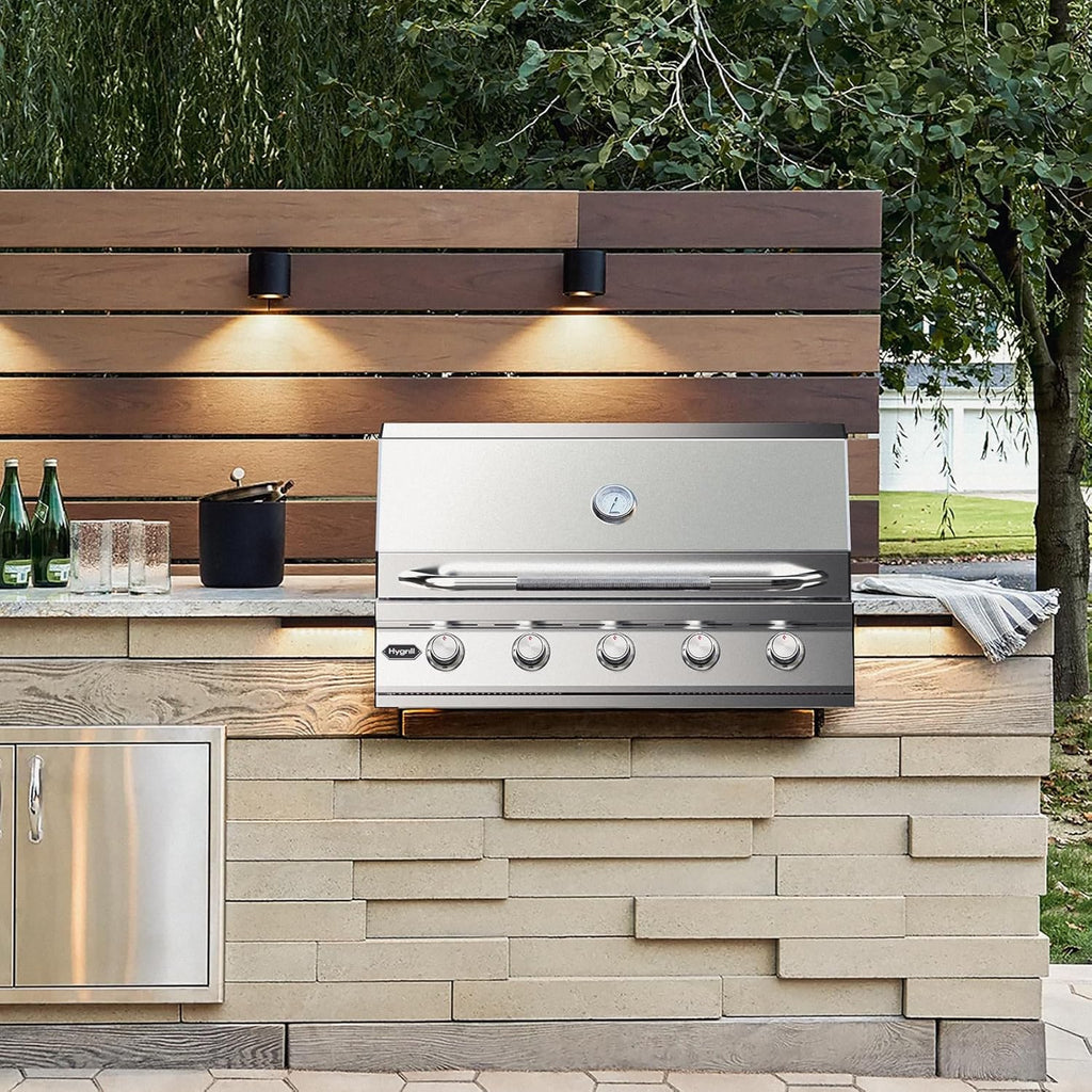 Hygrill 40-Inch Built In Grill, Stainless Steel 5-Burner Grill Head for Outdoor Kitchen, Liquid Propane