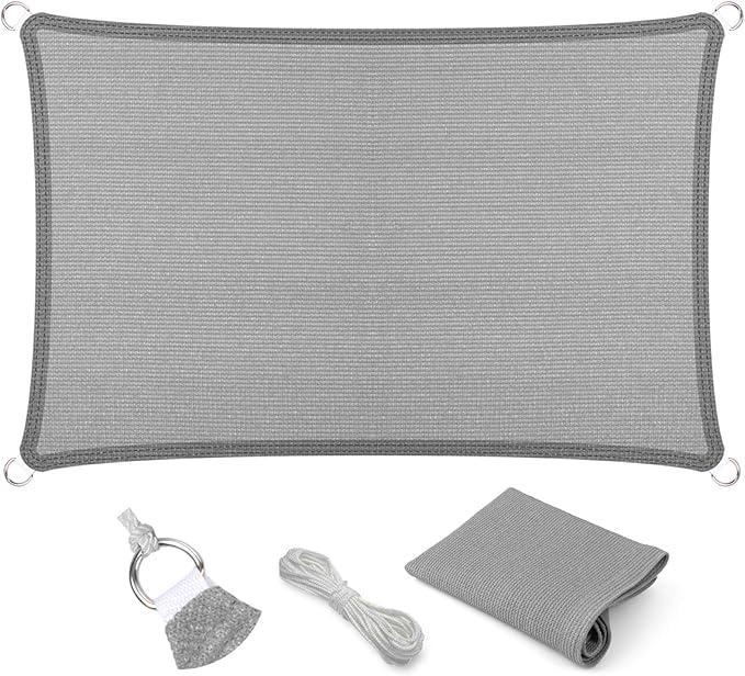 Eden's Decor Straight Flat-Edged Sun Shade Sail Rectangular 8' x 12' Grey UV-Blocking Outdoor Canopy Fabric Cloth Awning for Pergola Patio Garden Backyard Custom Size