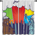 City Rod Pocket Blackout Curtains for Boy Girl Bedroom, Pop Art Style New York Cityscape Thermal Insulated Home Window Drapes for Living Room Darkening, 84x72 inch