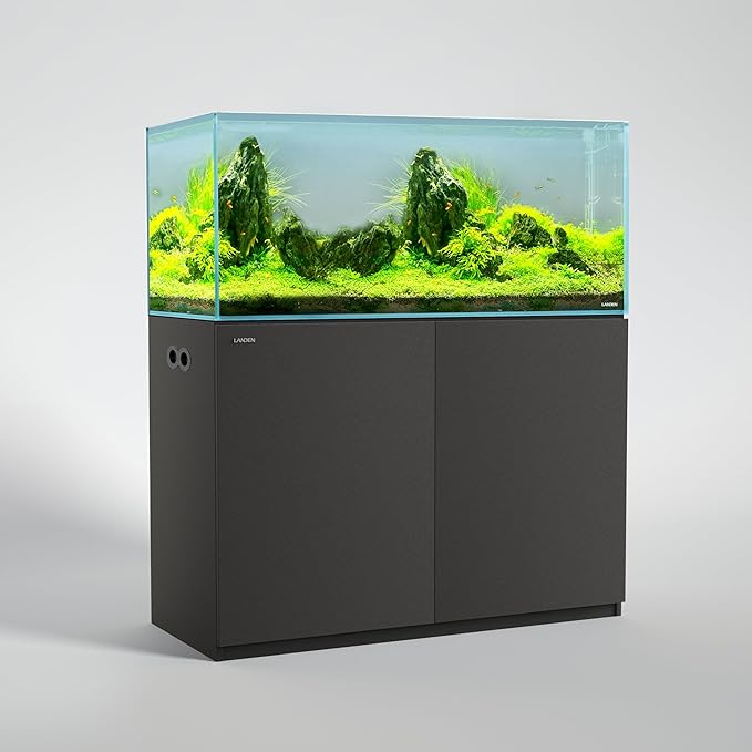 LANDEN Aquarium Wooden Stand and Cabinet for up to 105 Gal Tank, Fish Reptile Sea Salt WaterTank Stand, Nano Foam Leveling Mat Included, W47.2xD23.6xH31.5 in, Wooden Matte Black Painted(Stand Only)
