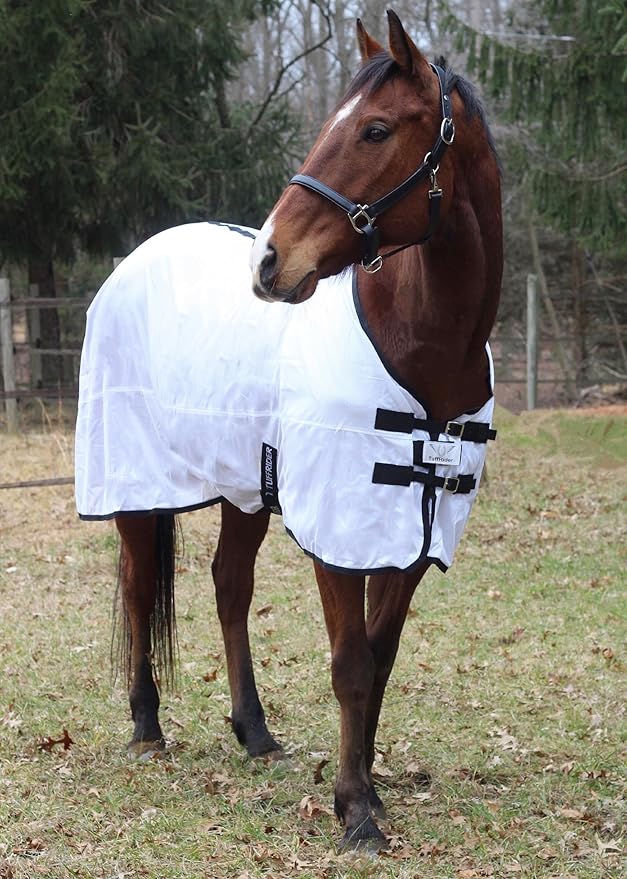 TuffRider Comfy Mesh Fly Sheet | UV Protection Horse Sheet, Standard Neck, 130 Grams Breathable Polyester Mesh - White - 48