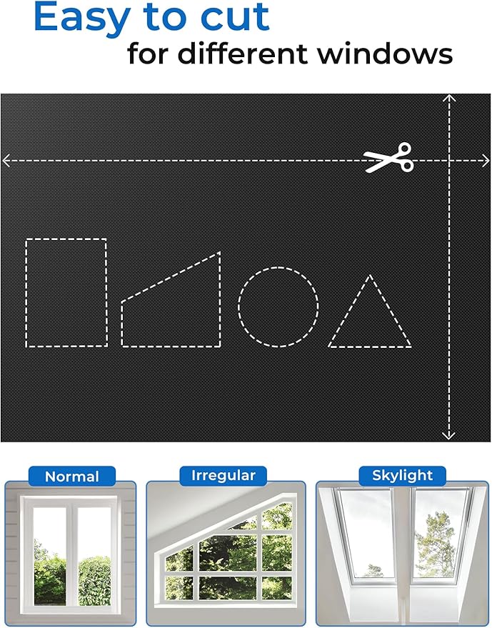 Sumobaby Blackout Curtains for Bedroom Portable 132”x70”Black Out Window Cover with Heat-Resistant Hook&Loop Tape,100%Blackout Shades,NoDrill Blinds for Windows DIY Cut Fit for Nursery&Dorm Room,Black