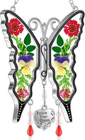 KY&BOSAM Butterfly Suncatcher Follow Your Dream Gifts for Mother Pressed Flower Between Wings Glass Hanging for Windows Charm Birthday Gifts for Women Mother's Day Valentine's Thanksgiving Christmas