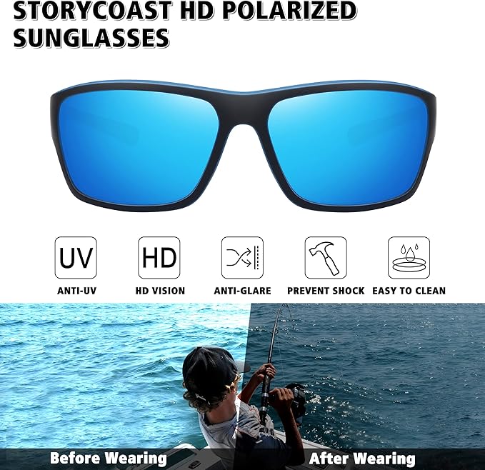 STORYCOAST Polarized Sports Sunglasses for Men Women Unbreakable Frame Cycling Fishing Driving