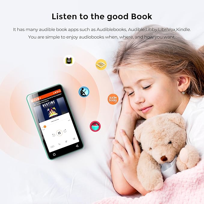 160GB MP3 Player with Bluetooth and WiFi, innioasis Music Player with Spotify,Pandora,Amazon Music,4" Touch Screen Android MP4 MP3 Player for Kids with Libby,Audible,Spotify Kids (White+ Green)