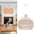 Arturesthome White Handwoven Rattan Boho Pendant Lighting Fixtures, Wicker Hanging Ceiling Light Chandelier, Handmade Woven Basket Lampshade for Kitchen Island