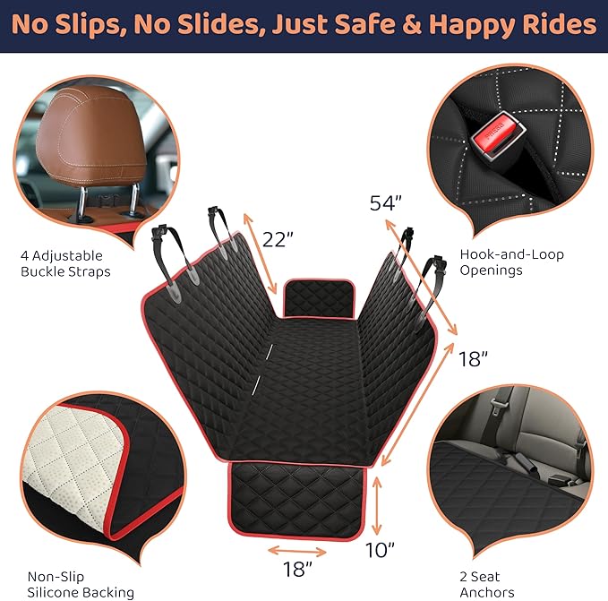 Dog Car Seat Cover for Back Seat, Waterproof Hammock for Car, SUV & Truck, Non-Slip Backseat Cover for Dogs, Heavy-Duty Dog Hammock Style Seat Protector Pets, Easy to Install & Clean