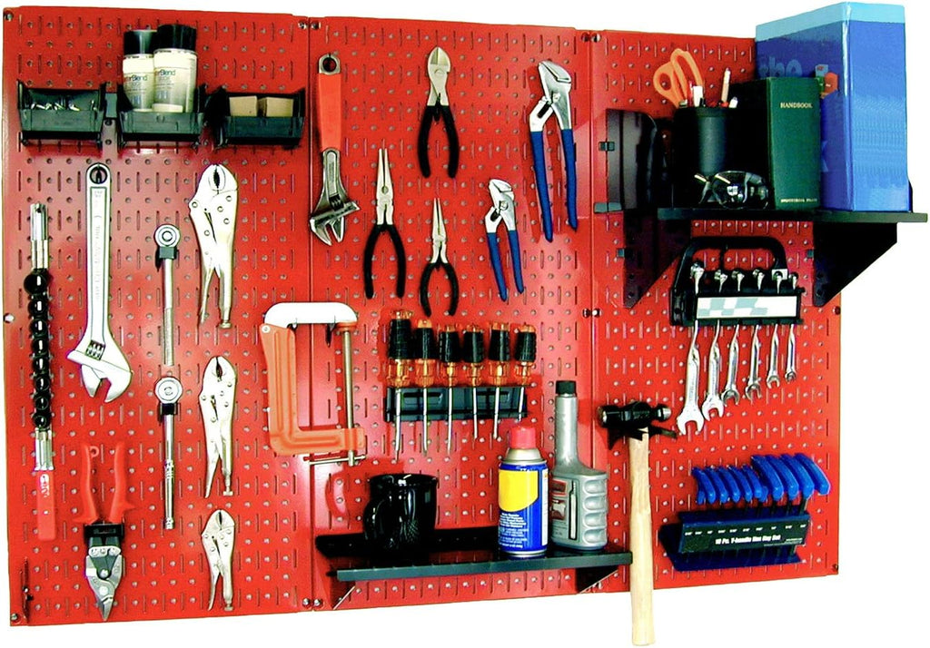 Wall Control 30-WRK-400RB Standard Workbench Metal Pegboard Tool Organizer,Red/Black