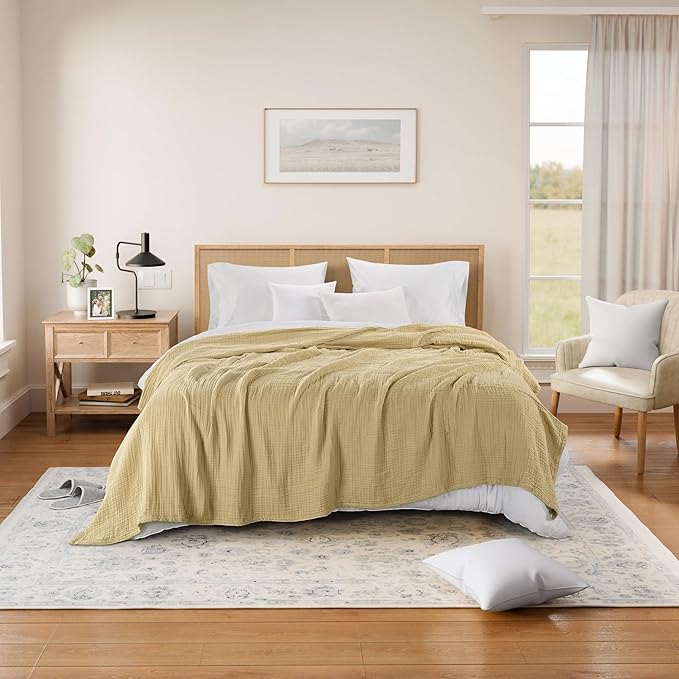 Threadmill Summer Muslin Twin Blanket | 4-Layer Gauze for Couch or Bed | Cozy All-Season Lightweight | 100% Cotton Ideal for Bed| Blanket
