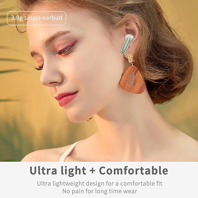 Wireless Earbuds, Bluetooth 5.4 Headphones in Ear with 4 ENC Noise Cancelling Mic, New Wireless Earphones HiFi Stereo Deep Bass 40H Playtime, in-Ear Bluetooth Earbuds LED Display IP7, USB-C, Green