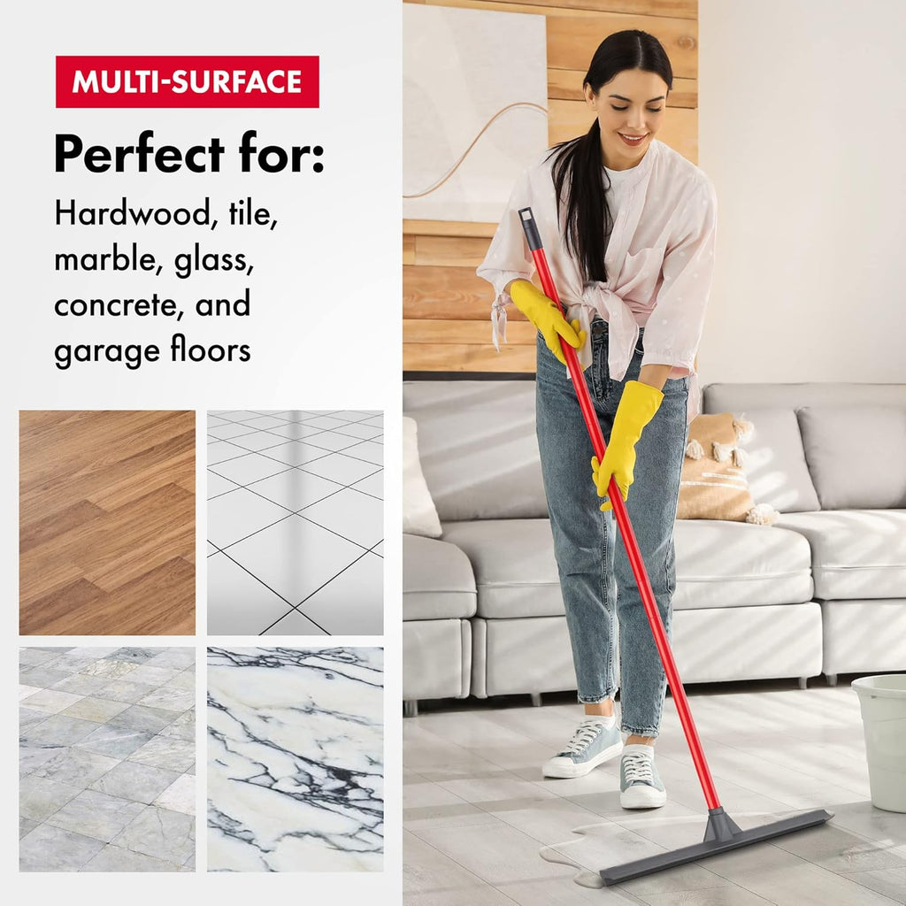 Tyroler Floor Squeegee for Concrete Floor, 17" Heavy Duty Squeegee for Floor, Squeegee Broom for Floor with 55" 4 Part Handle Perfect for Tiles, Marble, Garage, Deck, Patio, Bathroom, Shower, Window