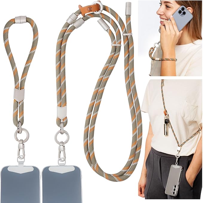 Pulpo 2-in-1 Cell Phone Wrist Strap and Lanyard Green & Orange - Anti Theft Phone Lanyard for Men & Women, Wrist Straps for Phones, Lanyards for Smartphones, Adjustable Cellphone Leash & Strap Tether