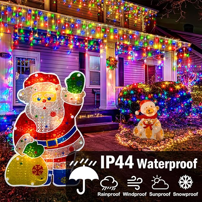 Hezbjiti Christmas Lights Decorations Outdoor, 1600LED 164FT Ice Fairy Lights 8 Modes 320 Drops Fairy String Lights for Christmas Decor Eaves Party Yard Garden
