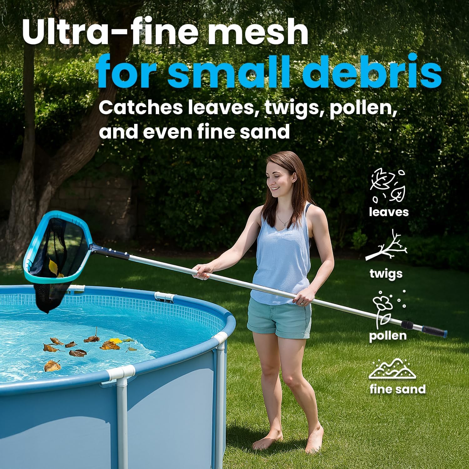 XtremepowerUS 17" Wide Pool Net, Professional Swimming Pool Leaf Skimmer Nets for Cleaning Double-Layer Deep Net Easy Scoop Edge,Debris Pickup