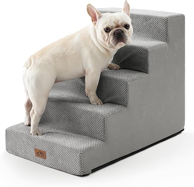 Dog Stairs for Small Dogs, 5 Tier Wider Pet Stairs for High Beds, 23.6" H Non-Slip Dog Steps for Old Cats, Puppies, Small Medium Dogs, 29.5x19.7x23.6 inch, Grey