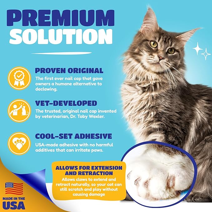 Soft Claws Cat Nail Caps for Small Cats–(40 Caps, Silver Sparkle)-Made in USA-Veterinarian-Developed, Non-Toxic| Protects Furniture & Skin-Easy to Apply, Long-Lasting Anti-Scratch Soft Cat Claw Covers